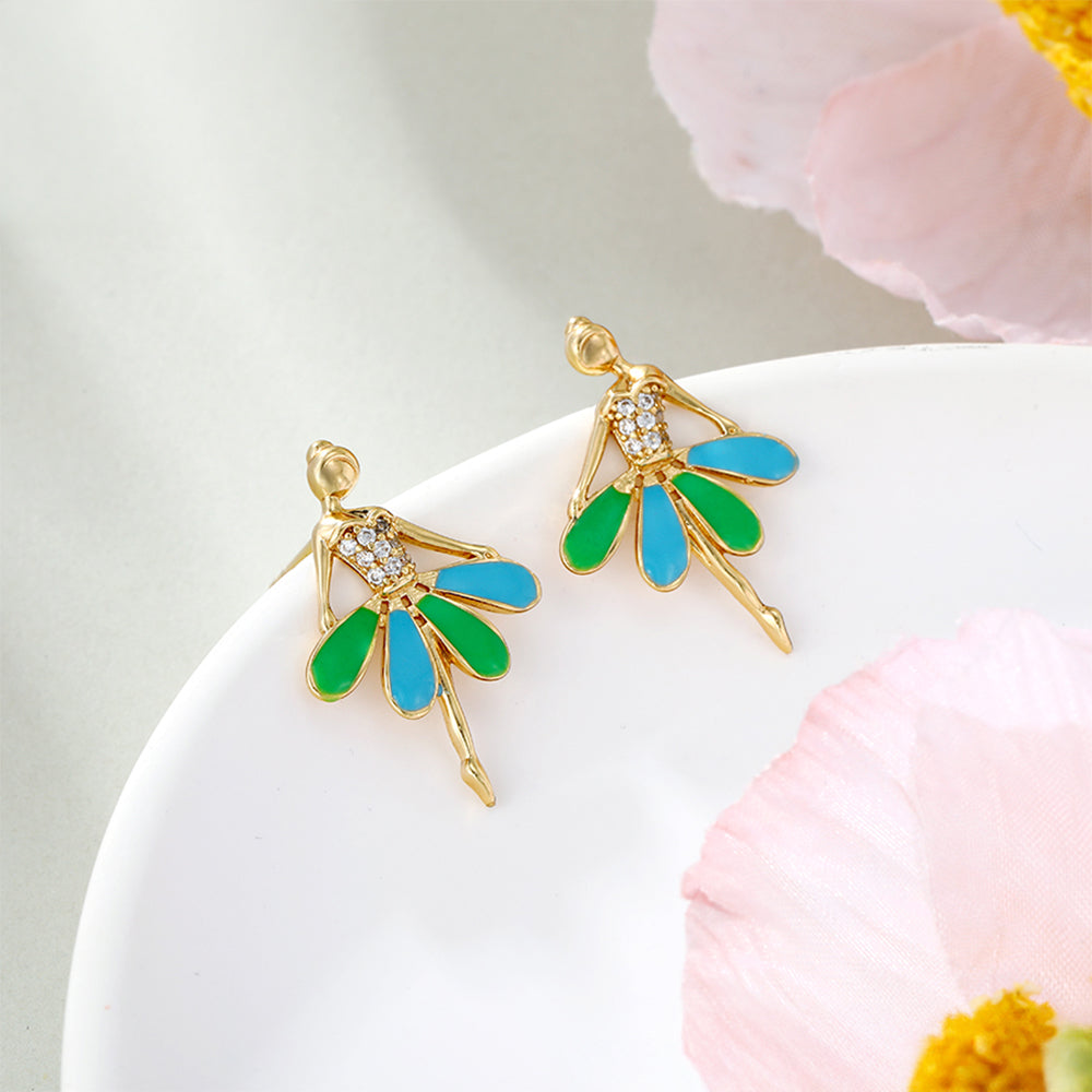 Pendientes de Aleación Bañado en Oro con Esmalte y Cristal Emporia® Blanco 4 