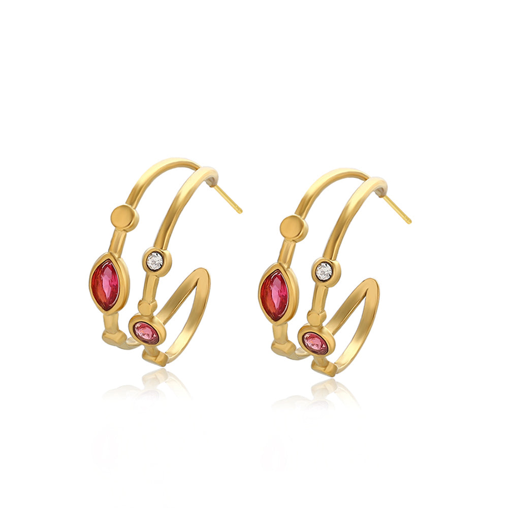 Pendientes de Aleación Bañado en Oro con Cristal Emporia® Rojo y Cristal Emporia® Blanco