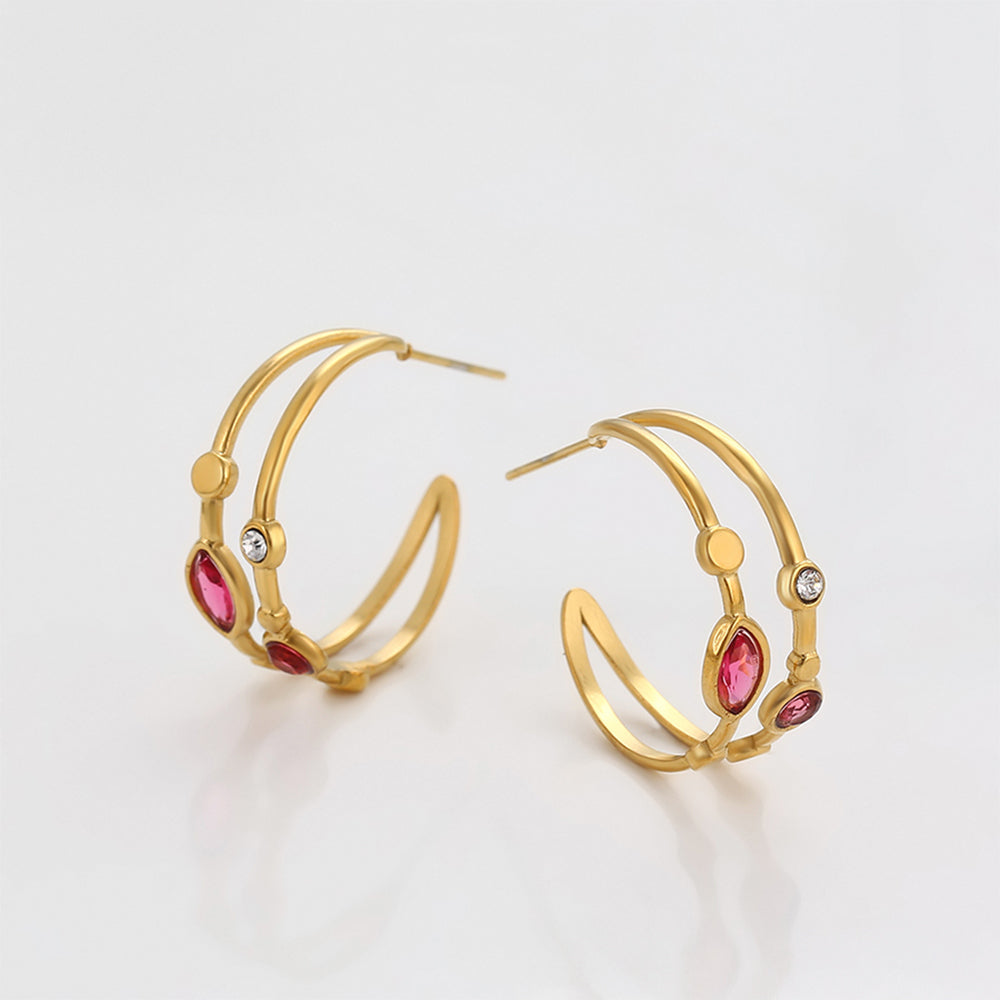 Pendientes de Aleación Bañado en Oro con Cristal Emporia® Rojo y Cristal Emporia® Blanco 3 