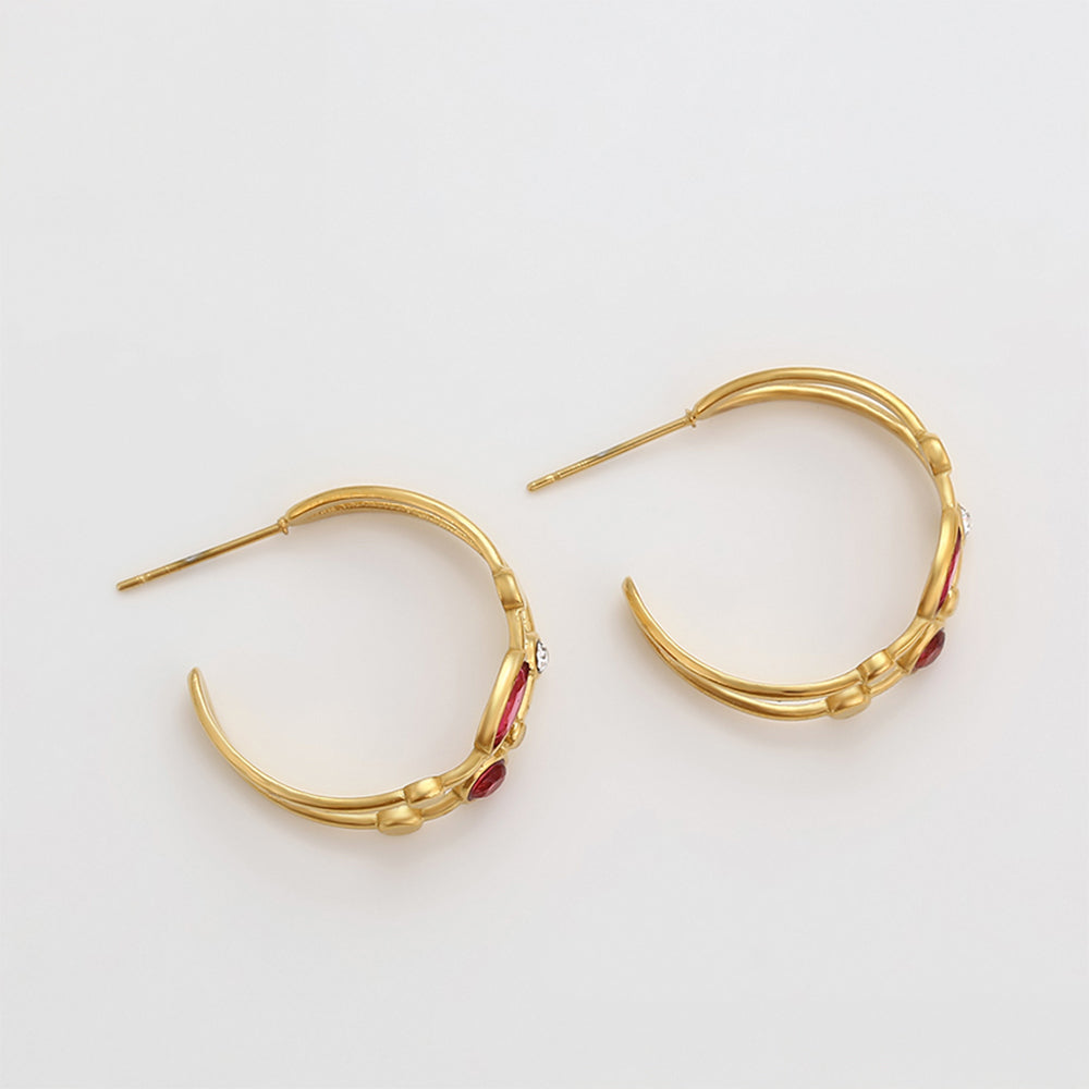 Pendientes de Aleación Bañado en Oro con Cristal Emporia® Rojo y Cristal Emporia® Blanco