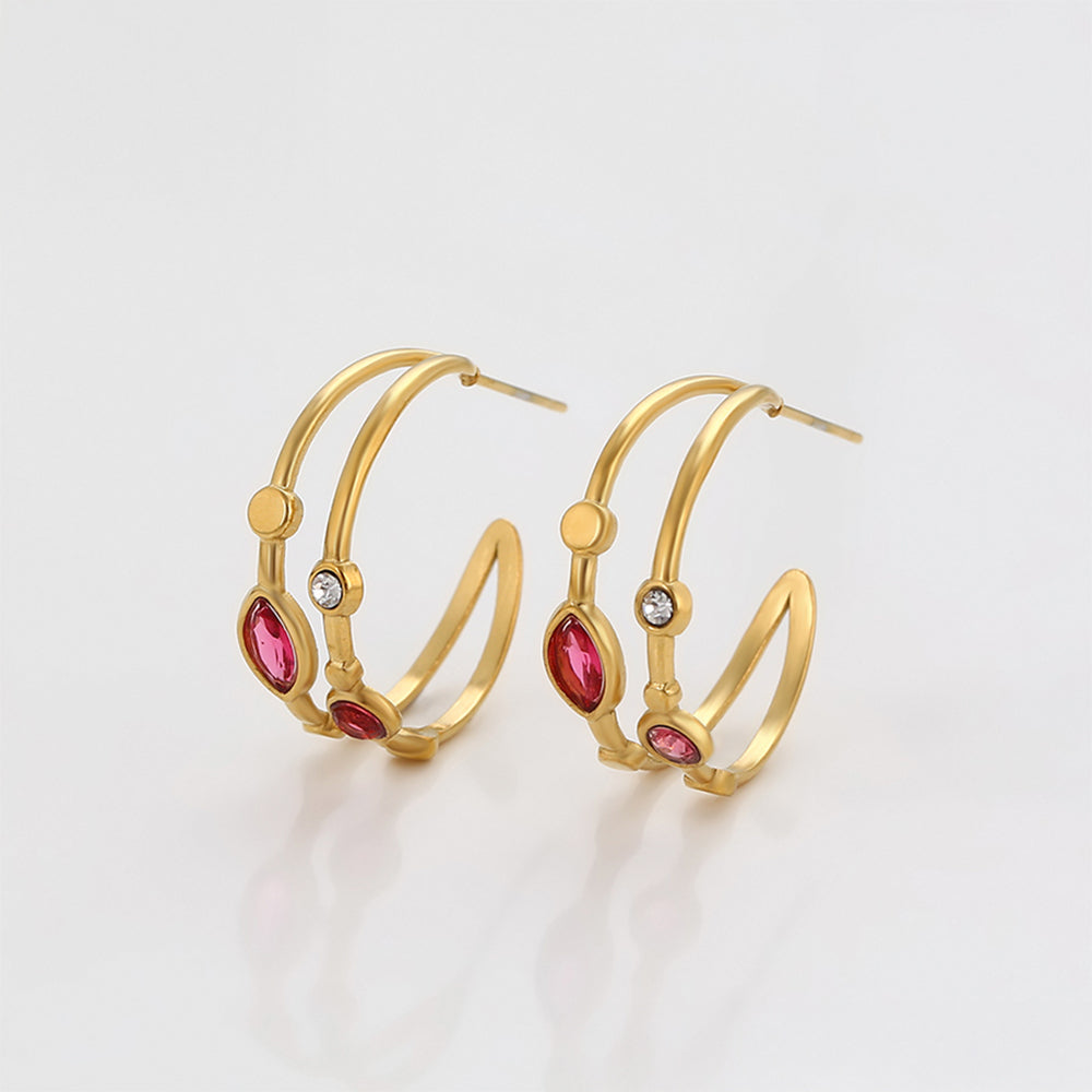 Pendientes de Aleación Bañado en Oro con Cristal Emporia® Rojo y Cristal Emporia® Blanco