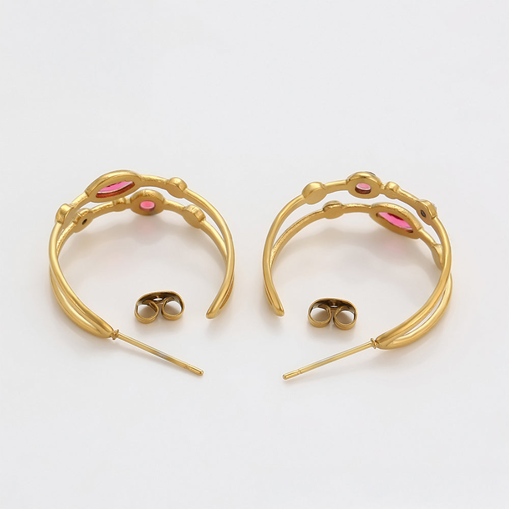 Pendientes de Aleación Bañado en Oro con Cristal Emporia® Rojo y Cristal Emporia® Blanco 7 