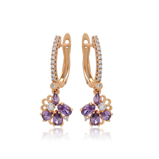 Pendientes de Aleación Bañado en Oro con Cristal Emporia® Púrpura y Cristal Emporia® Blanco