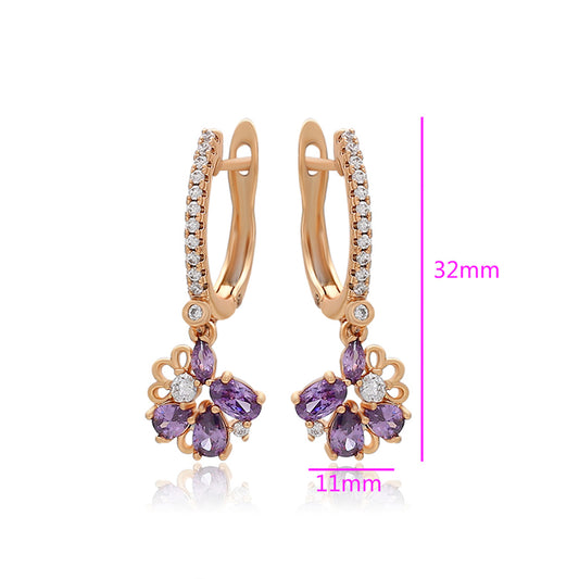 Pendientes de Aleación Bañado en Oro con Cristal Emporia® Púrpura y Cristal Emporia® Blanco