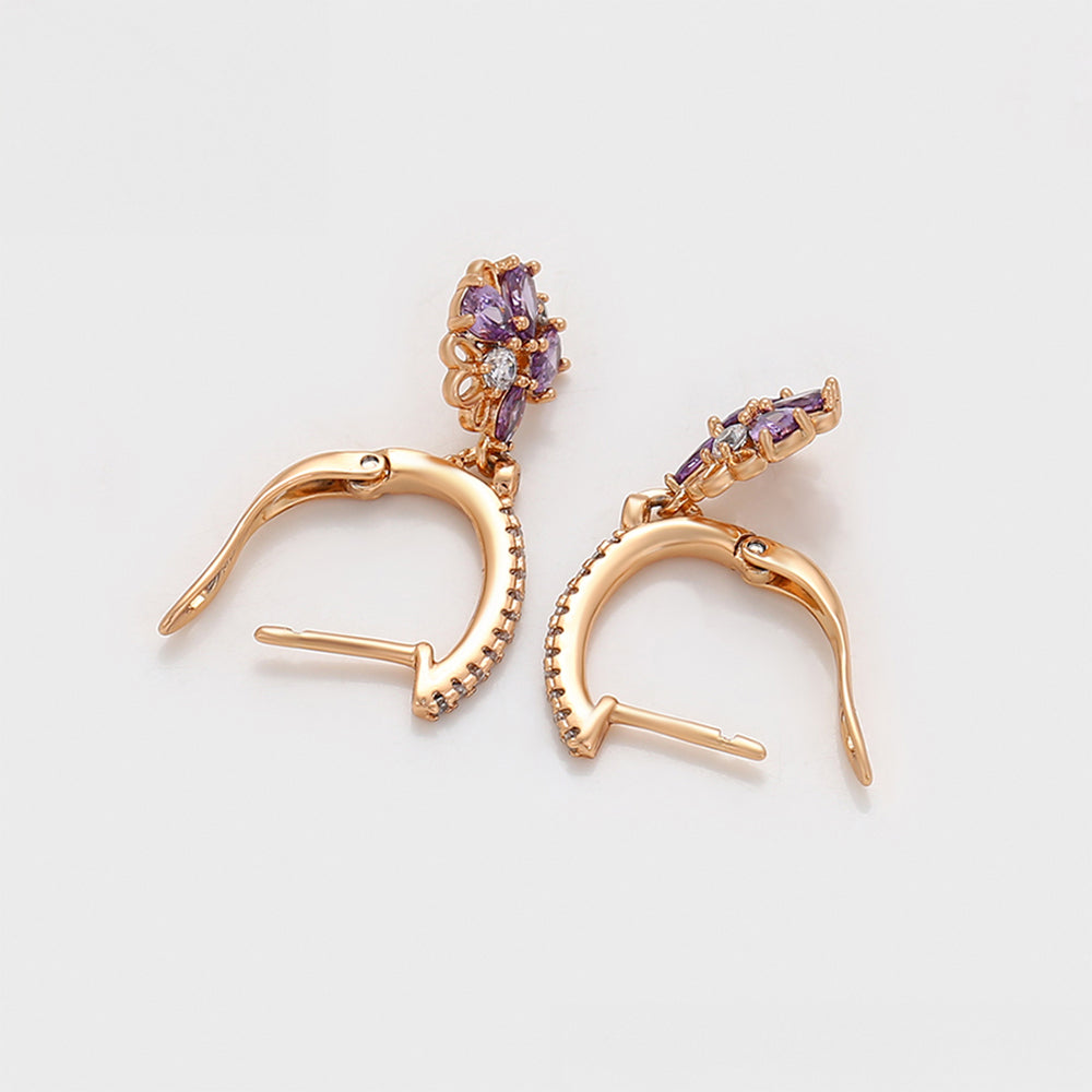 Pendientes de Aleación Bañado en Oro con Cristal Emporia® Púrpura y Cristal Emporia® Blanco 3 