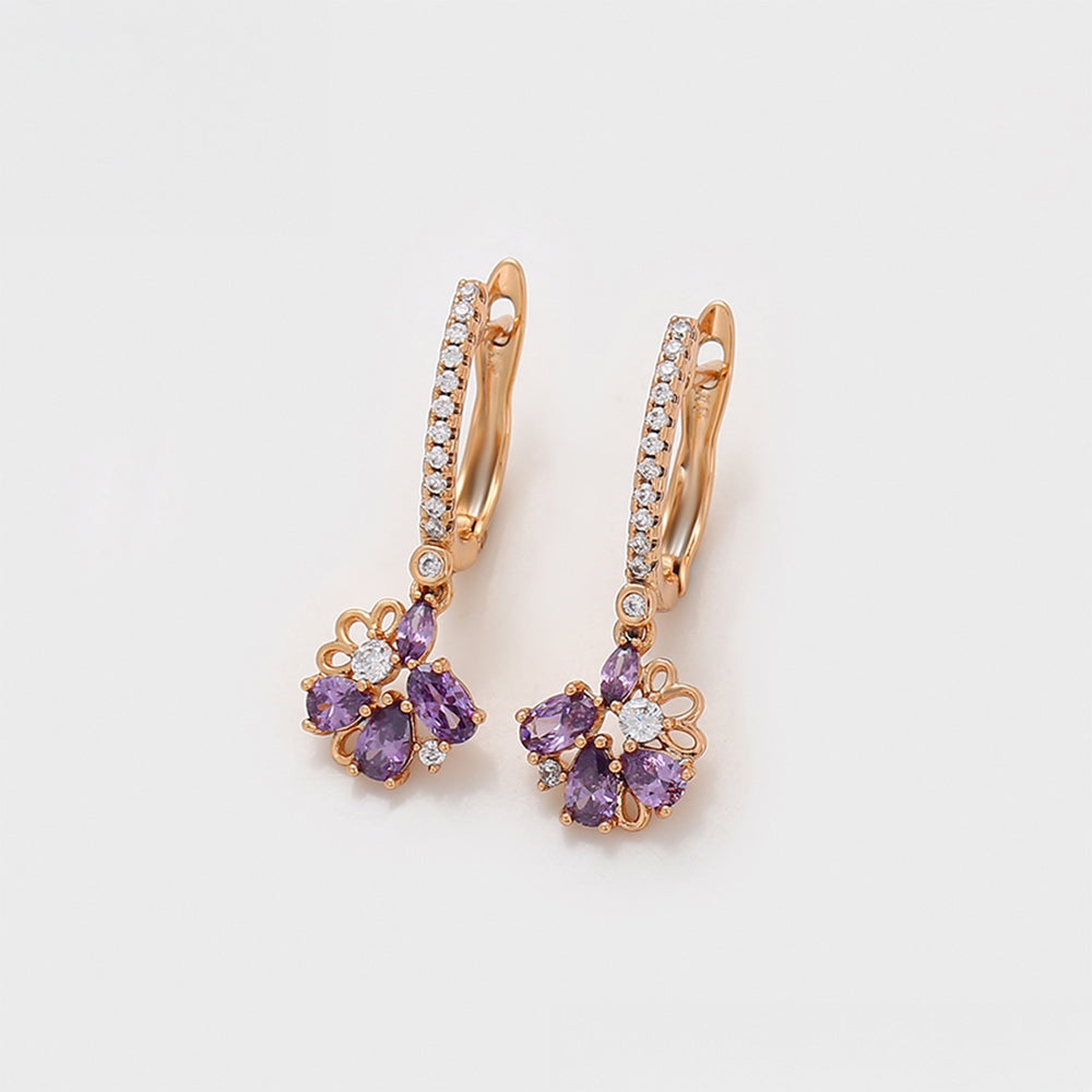 Pendientes de Aleación Bañado en Oro con Cristal Emporia® Púrpura y Cristal Emporia® Blanco