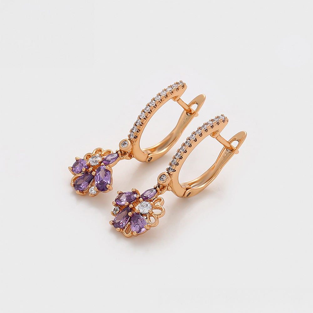 Pendientes de Aleación Bañado en Oro con Cristal Emporia® Púrpura y Cristal Emporia® Blanco 5 