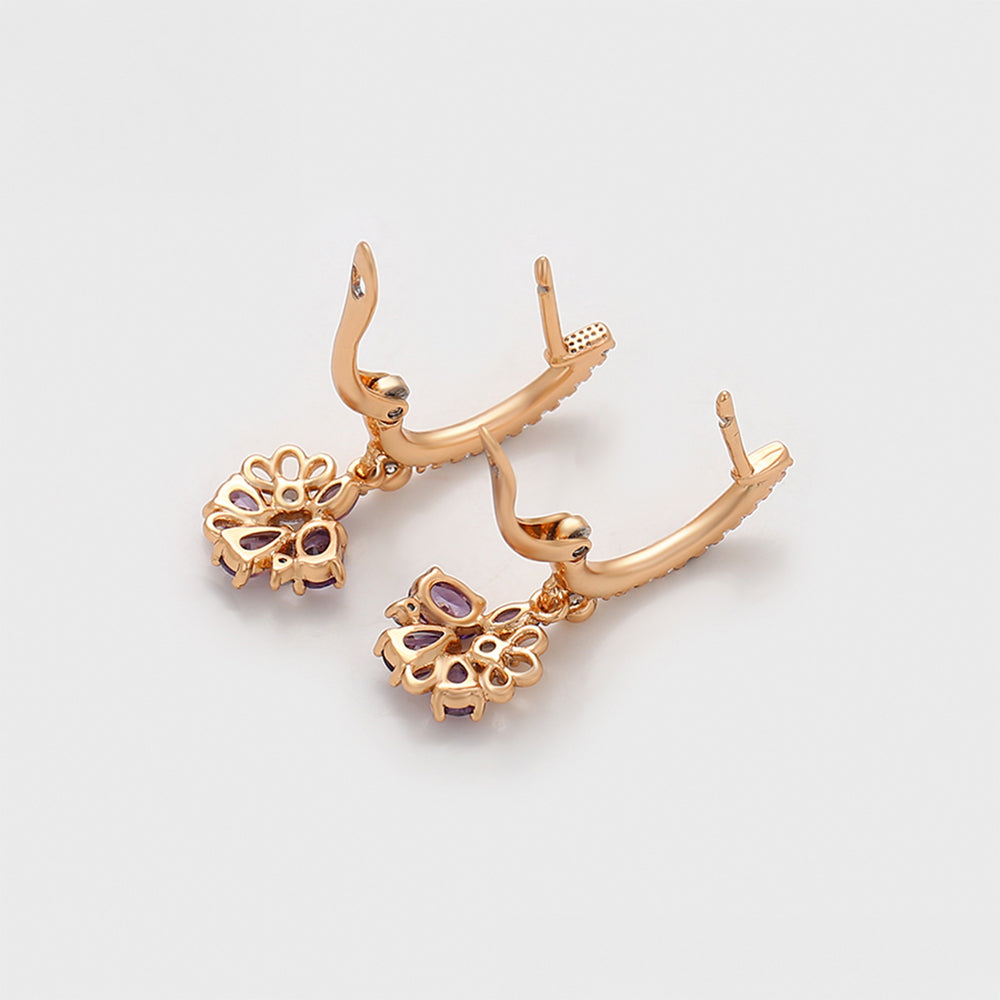 Pendientes de Aleación Bañado en Oro con Cristal Emporia® Púrpura y Cristal Emporia® Blanco 7 