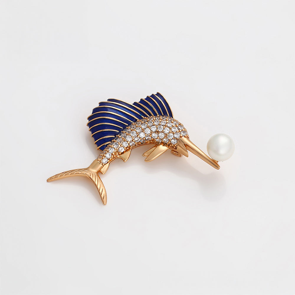Broche de Aleación Bañado en Oro con Cristal Emporia® Blanco y Perla de cristal 3 