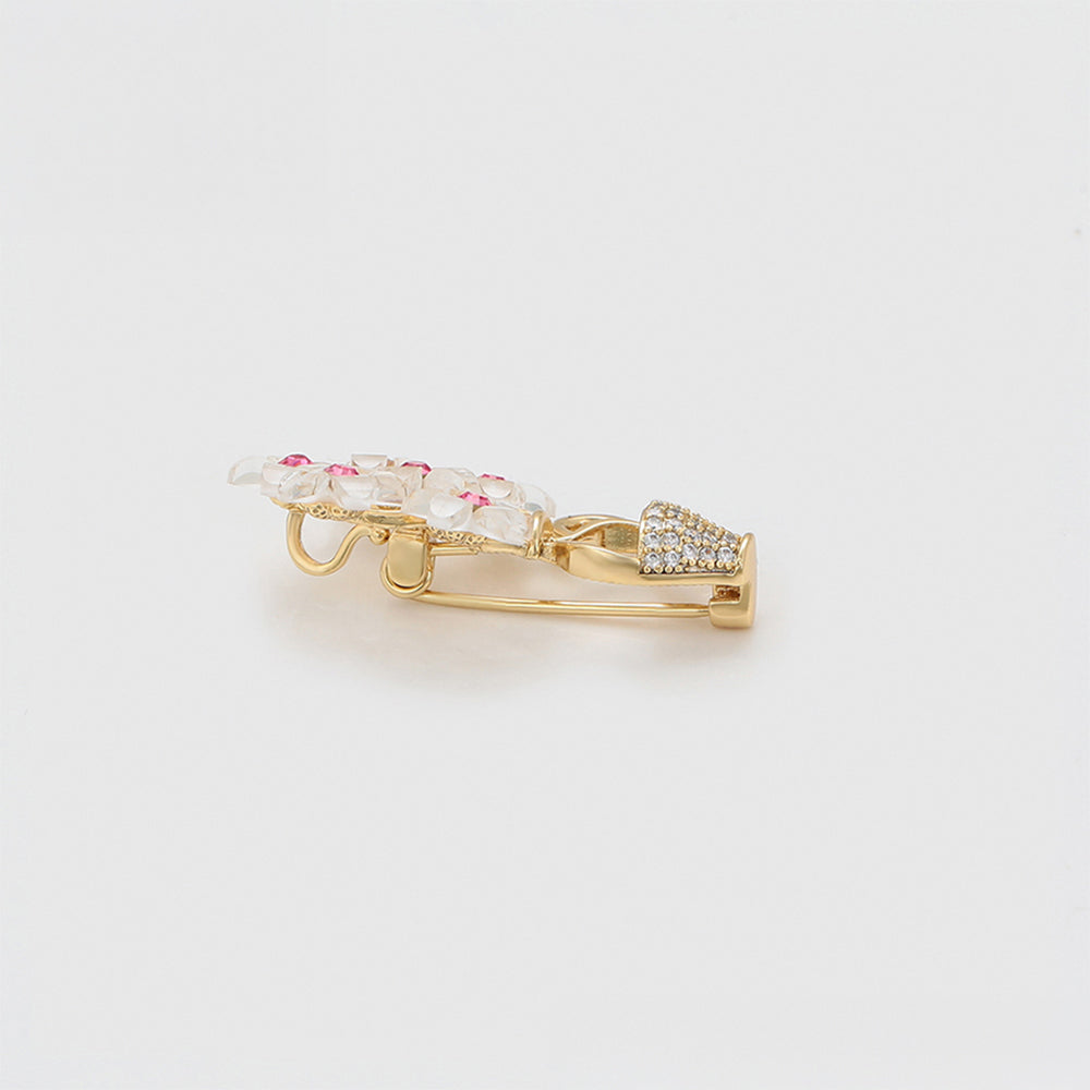 Broche de Aleación Bañado en Oro con Cristal Emporia® Rosa y Cristal Emporia® Blanco 4 