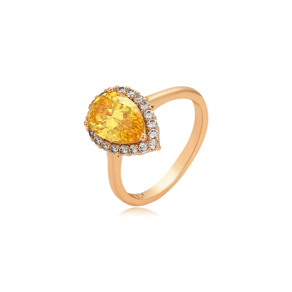 Anillo de Aleación Bañado en Oro con Cristal Emporia® Amarillo y Cristal Emporia® Blanco 1 