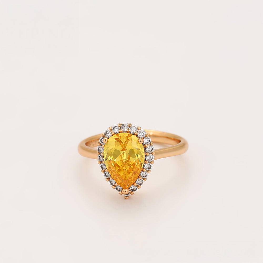 Anillo de Aleación Bañado en Oro con Cristal Emporia® Amarillo y Cristal Emporia® Blanco 4 