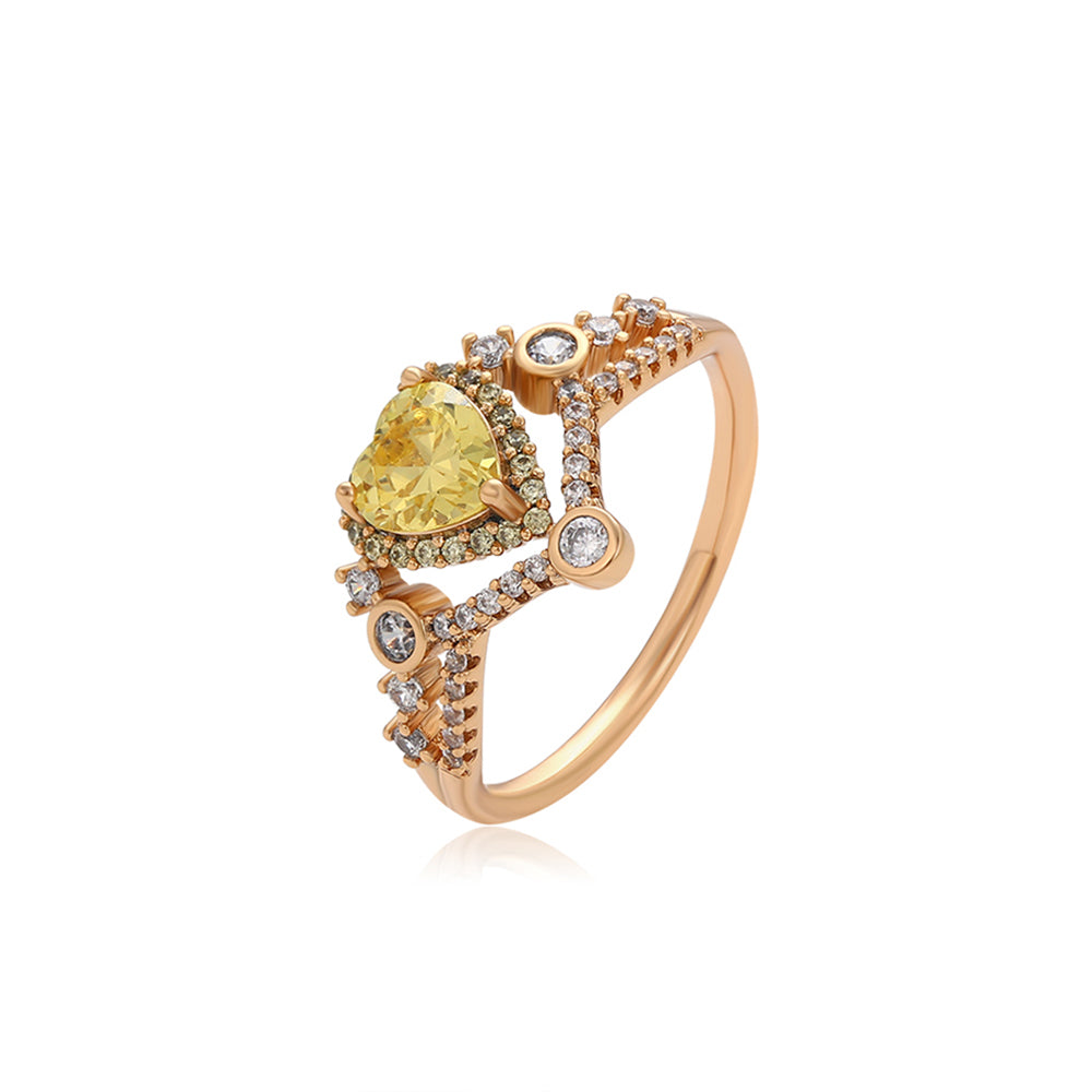 Anillo de Aleación Bañado en Oro con Cristal Emporia® Amarillo y Cristal Emporia® Blanco 1 