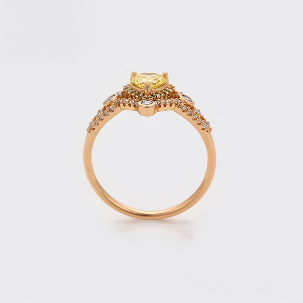 Anillo de Aleación Bañado en Oro con Cristal Emporia® Amarillo y Cristal Emporia® Blanco