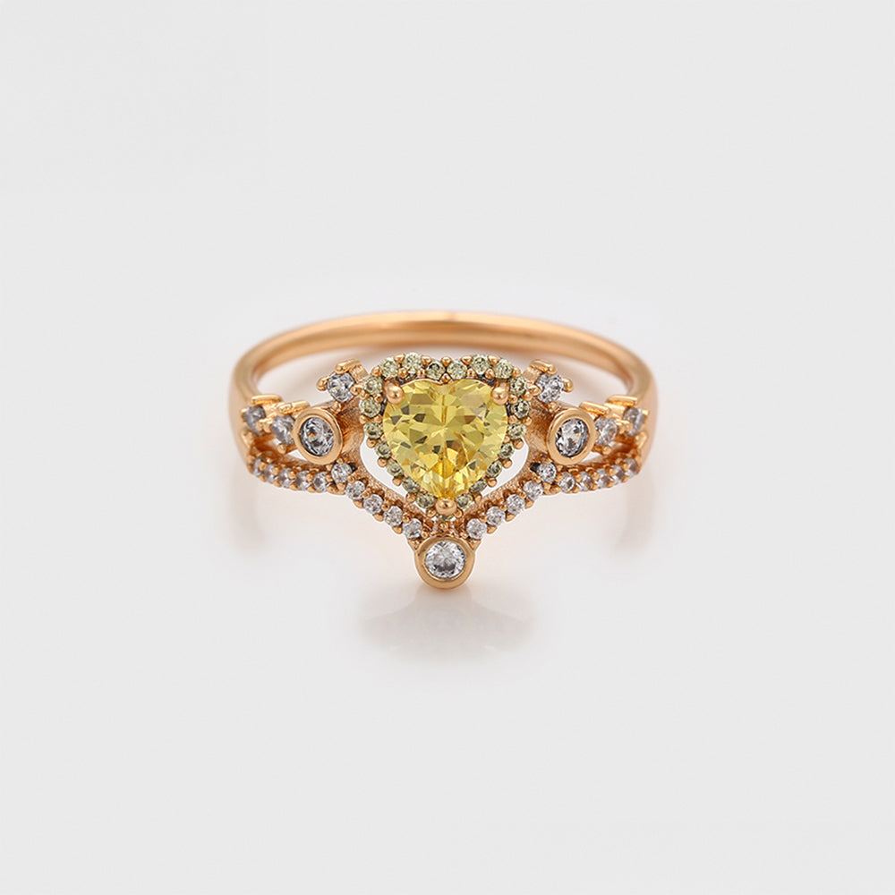 Anillo de Aleación Bañado en Oro con Cristal Emporia® Amarillo y Cristal Emporia® Blanco 7 