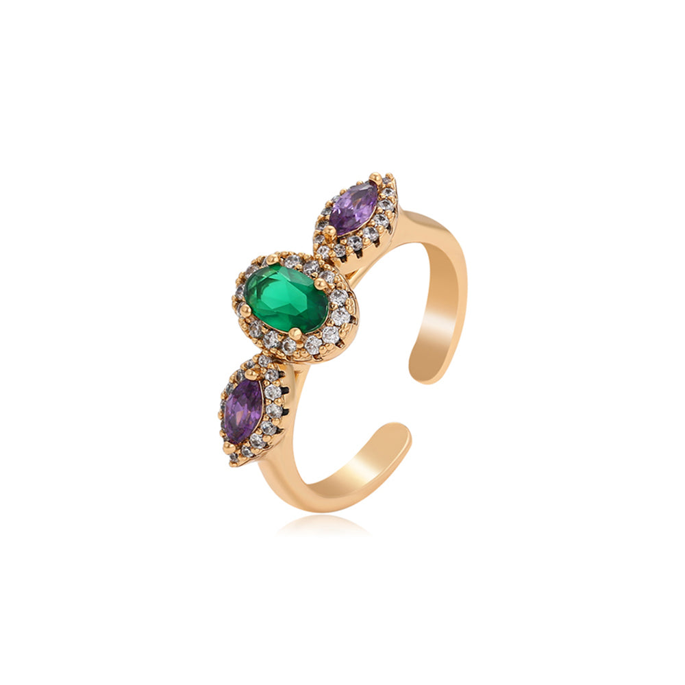 Anillo de Aleación Bañado en Oro con Cristal Emporia® Púrpura y Cristal Emporia® Verde