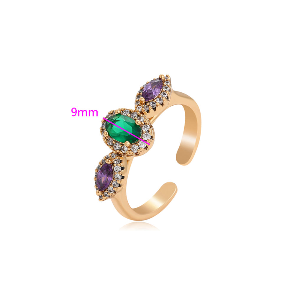 Anillo de Aleación Bañado en Oro con Cristal Emporia® Púrpura y Cristal Emporia® Verde 2 