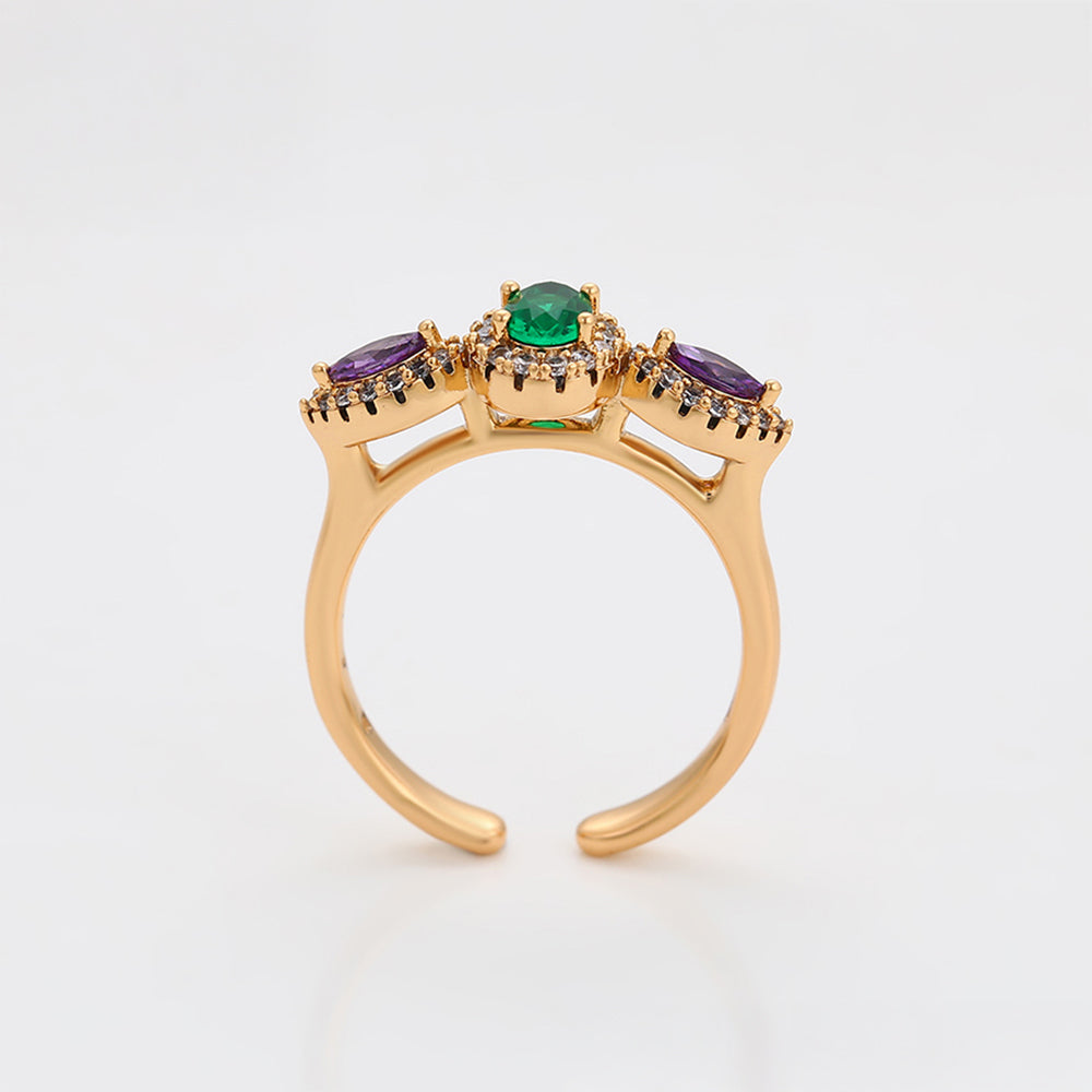 Anillo de Aleación Bañado en Oro con Cristal Emporia® Púrpura y Cristal Emporia® Verde