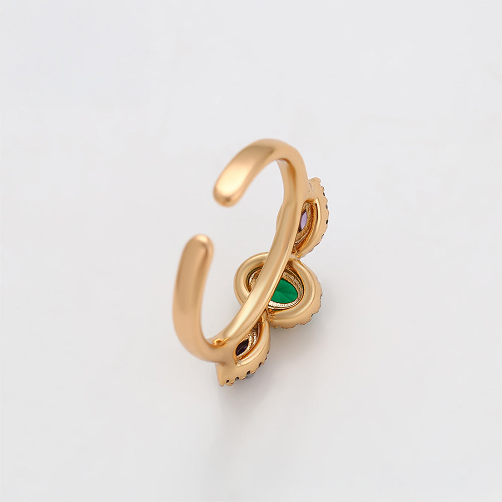 Anillo de Aleación Bañado en Oro con Cristal Emporia® Púrpura y Cristal Emporia® Verde 5 