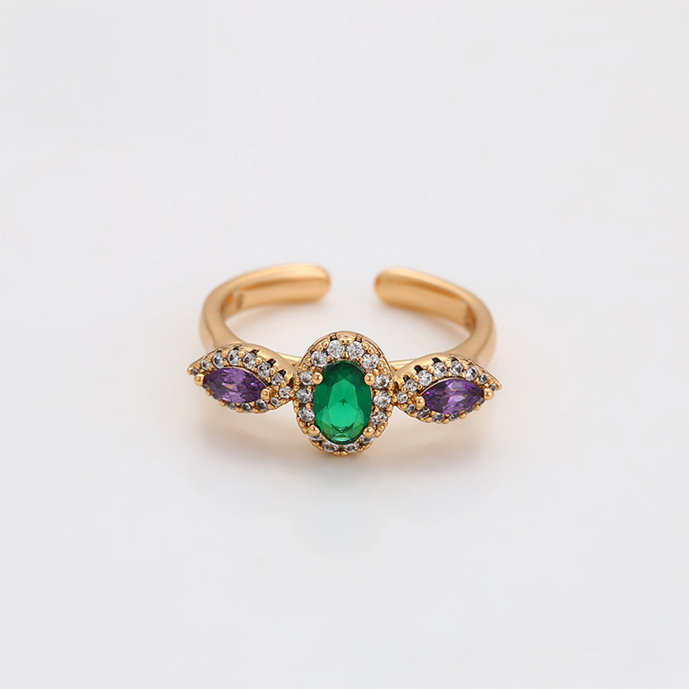 Anillo de Aleación Bañado en Oro con Cristal Emporia® Púrpura y Cristal Emporia® Verde