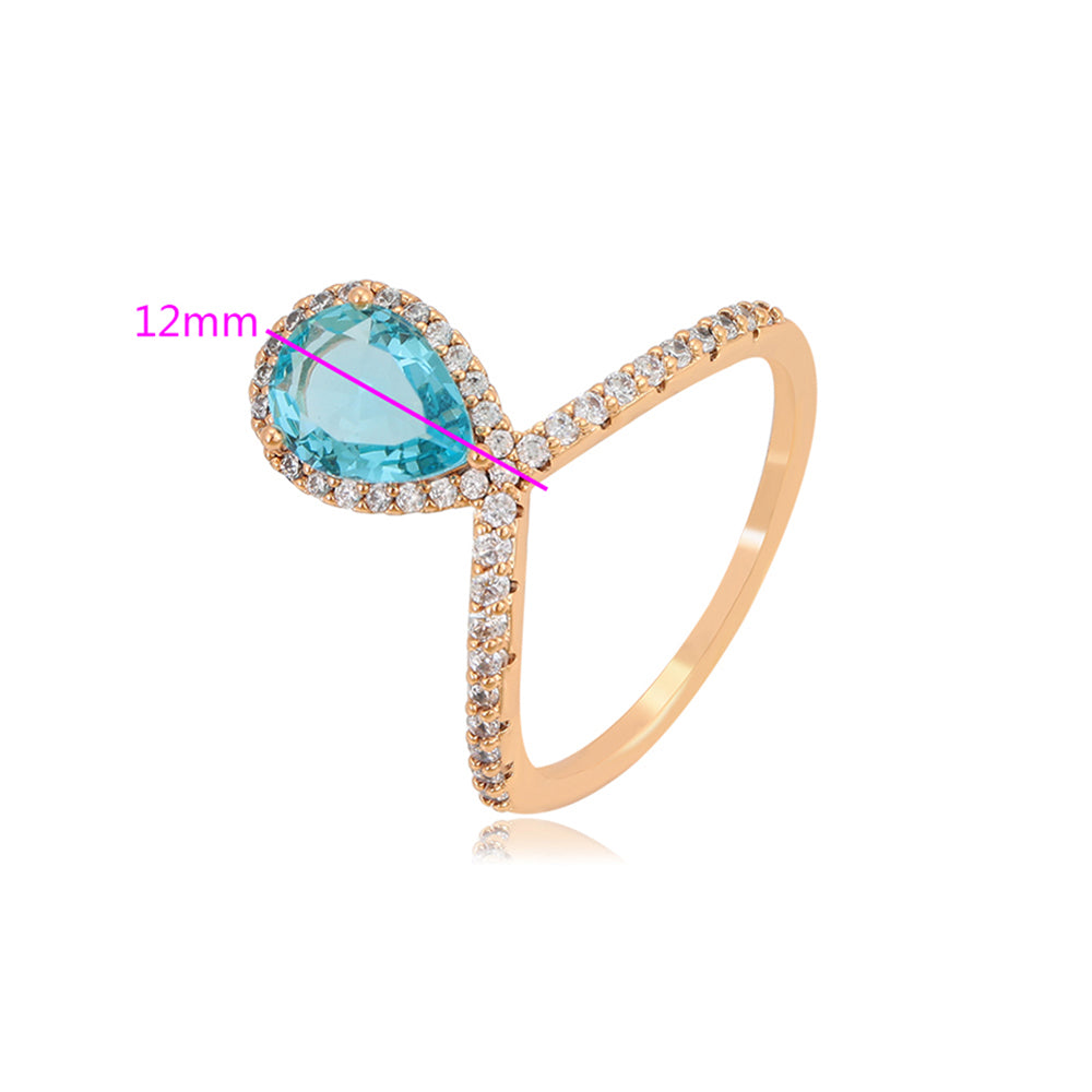 Anillo de Aleación Bañado en Oro con Cristal Emporia® Azul y Cristal Emporia® Blanco