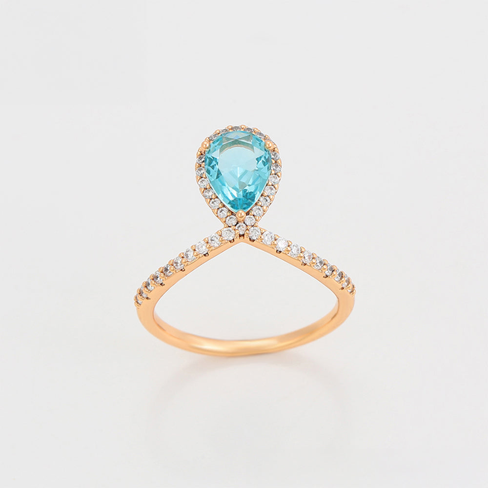 Anillo de Aleación Bañado en Oro con Cristal Emporia® Azul y Cristal Emporia® Blanco 3 