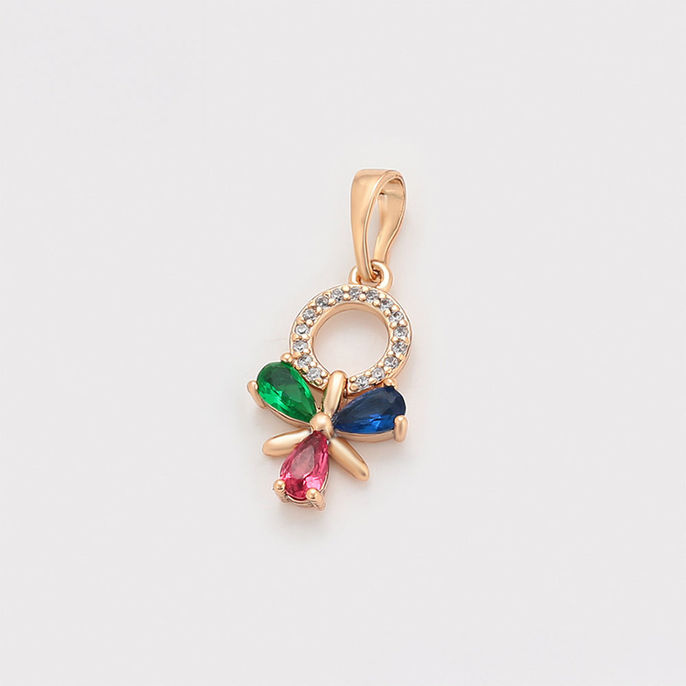 Conjunto de Aleación Bañado en Oro con Cristal Emporia® Rojo y Cristal Emporia® Verde ( Pendientes +Colgante )