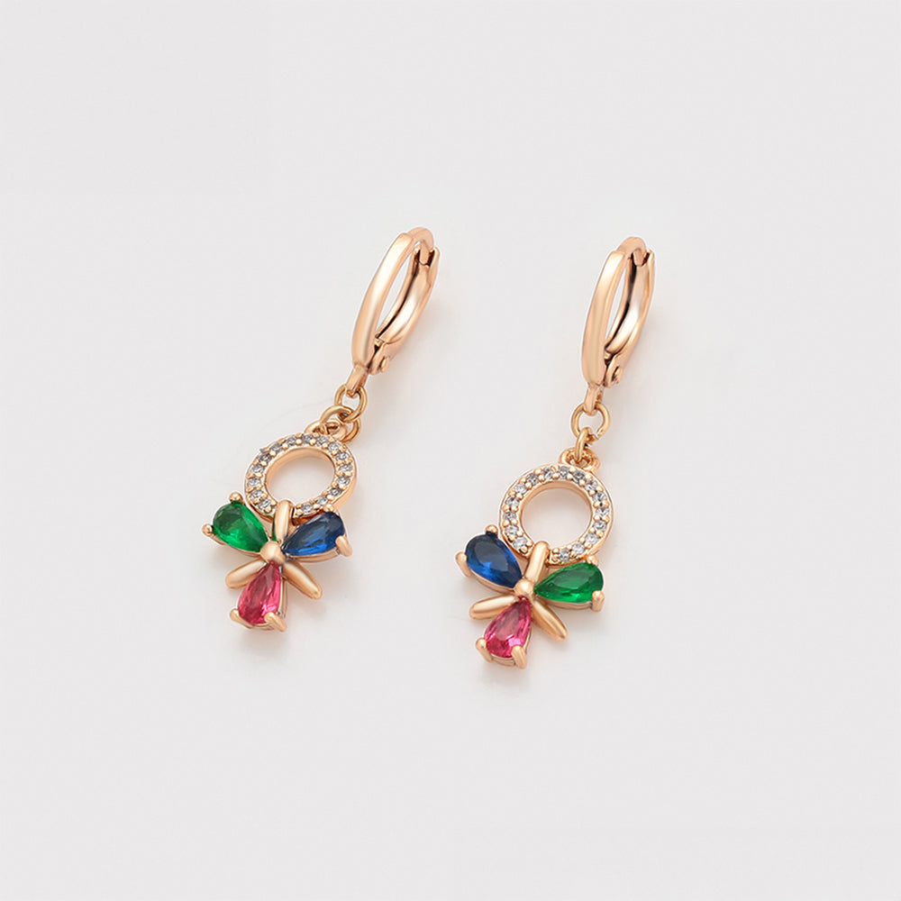 Conjunto de Aleación Bañado en Oro con Cristal Emporia® Rojo y Cristal Emporia® Verde ( Pendientes +Colgante )