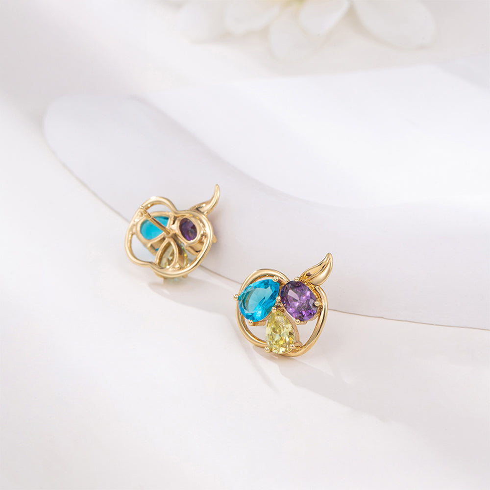 Conjunto de Aleación Bañado en Oro con Cristal Emporia® Azul y Cristal Emporia® Blanco ( Pendientes +Colgante )