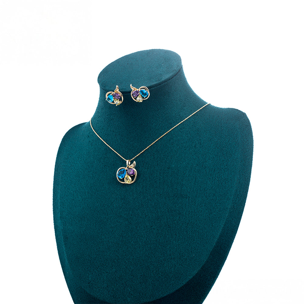 Conjunto de Aleación Bañado en Oro con Cristal Emporia® Azul y Cristal Emporia® Blanco ( Pendientes +Colgante )