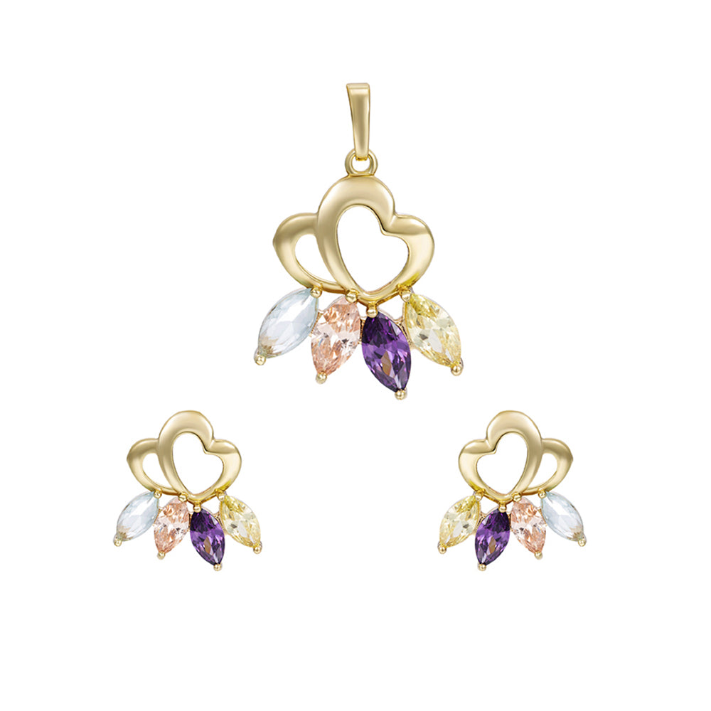 Conjunto de Aleación Bañado en Oro con Cristal Emporia® Púrpura y Cristal Emporia® Blanco ( Pendientes +Colgante ) 2 
