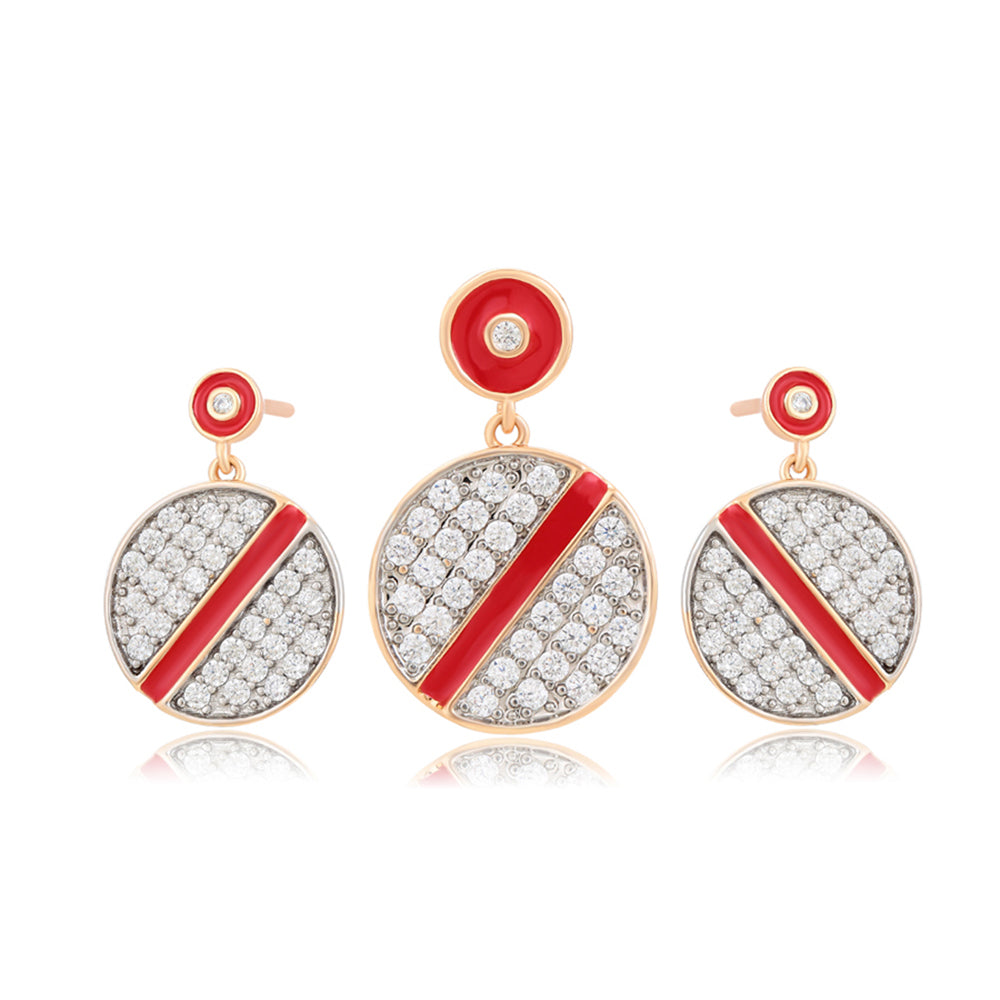 Conjunto de Aleación Bañado en Oro con Cristal Emporia® Rojo y Cristal Emporia® Blanco ( Pendientes +Colgante ) 1 