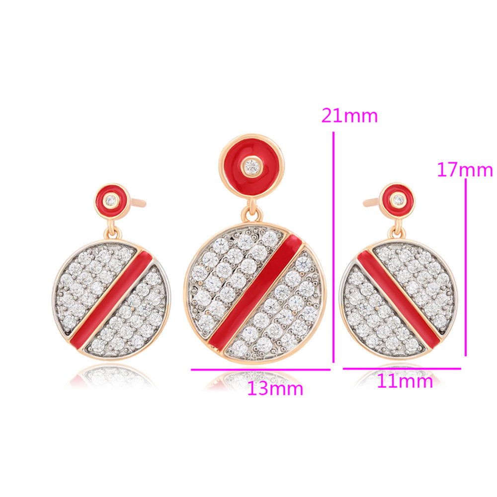 Conjunto de Aleación Bañado en Oro con Cristal Emporia® Rojo y Cristal Emporia® Blanco ( Pendientes +Colgante )