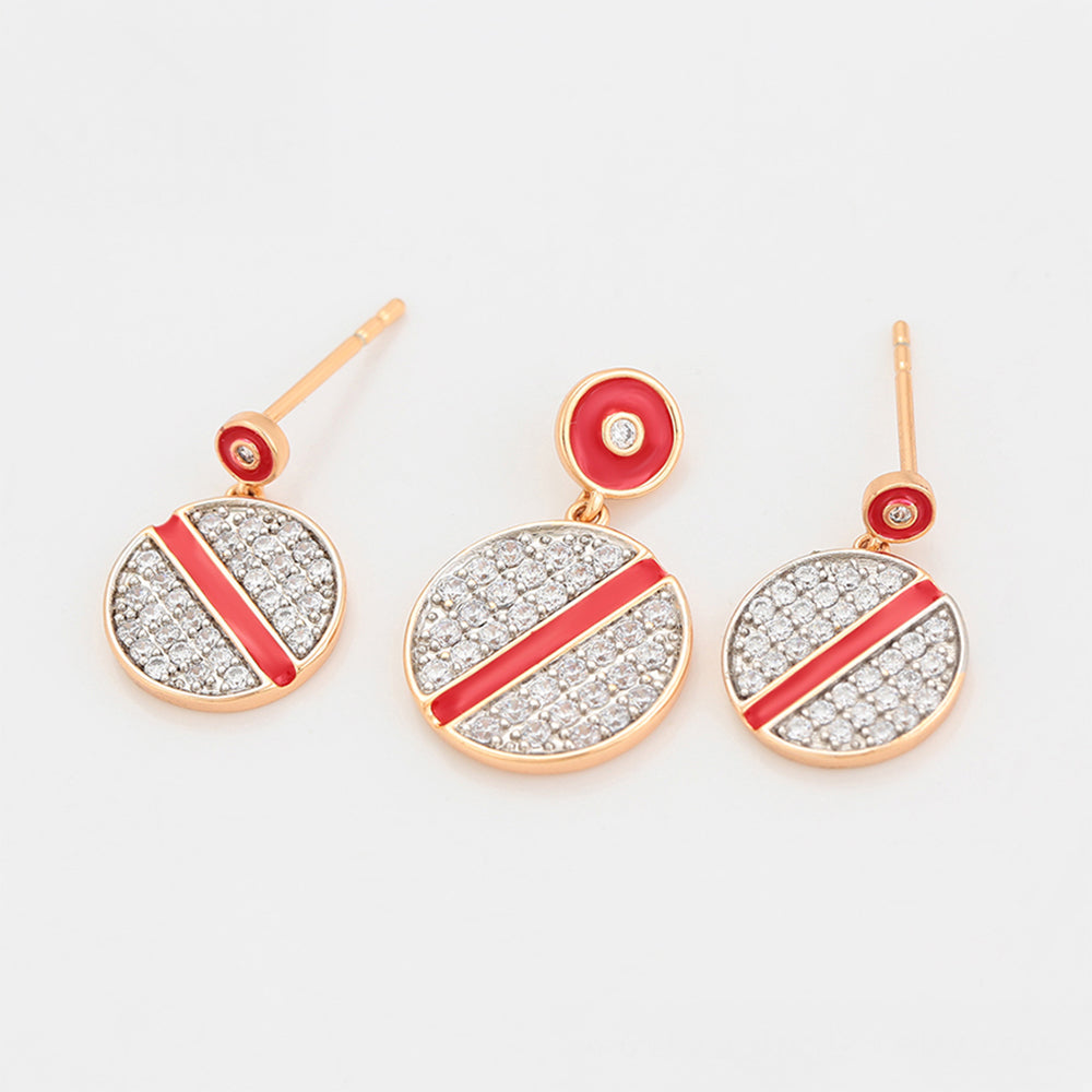 Conjunto de Aleación Bañado en Oro con Cristal Emporia® Rojo y Cristal Emporia® Blanco ( Pendientes +Colgante )