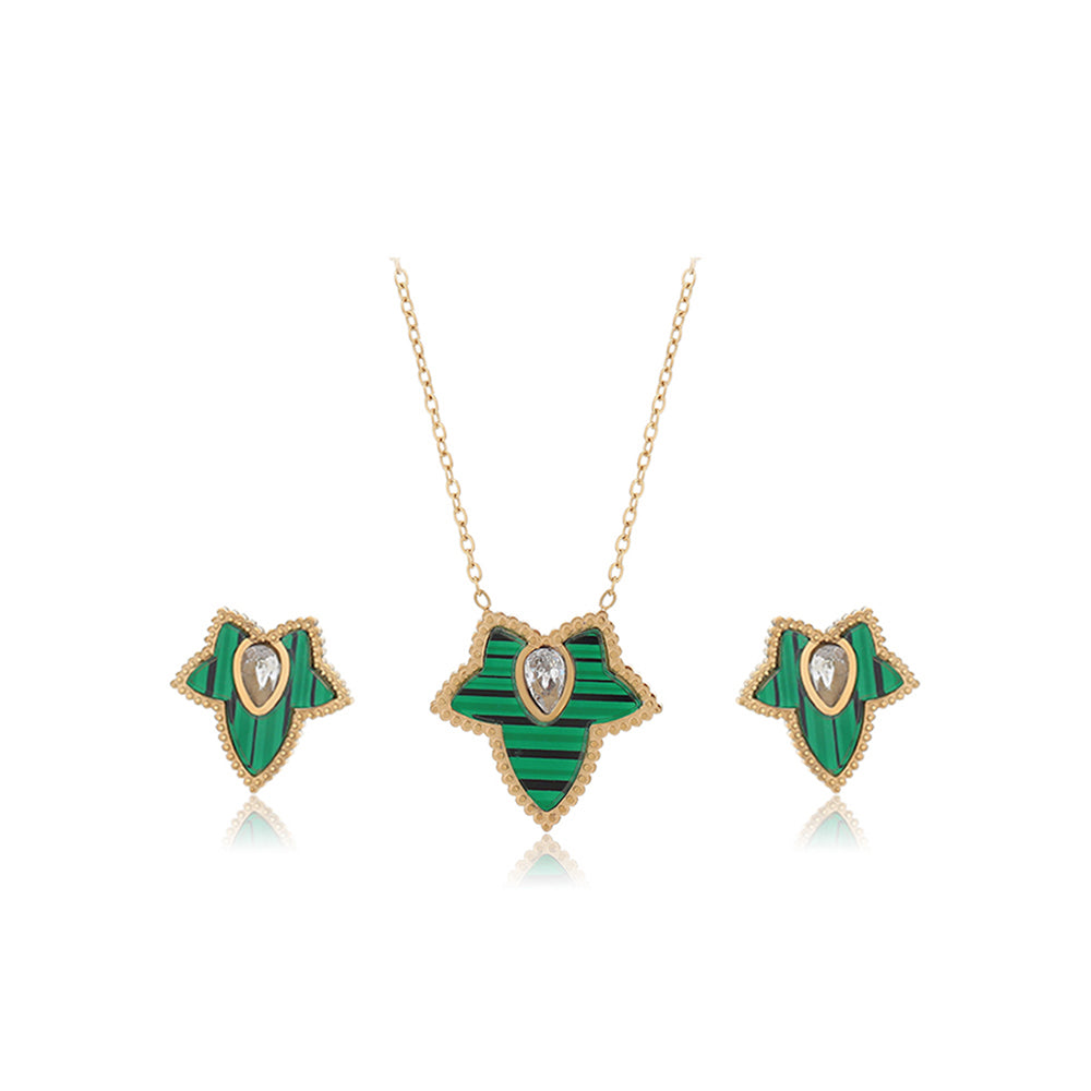 Conjunto de Aleación Bañado en Oro con Cristal Emporia® Verde y Cristal Emporia® Blanco ( Collar +Pendientes )