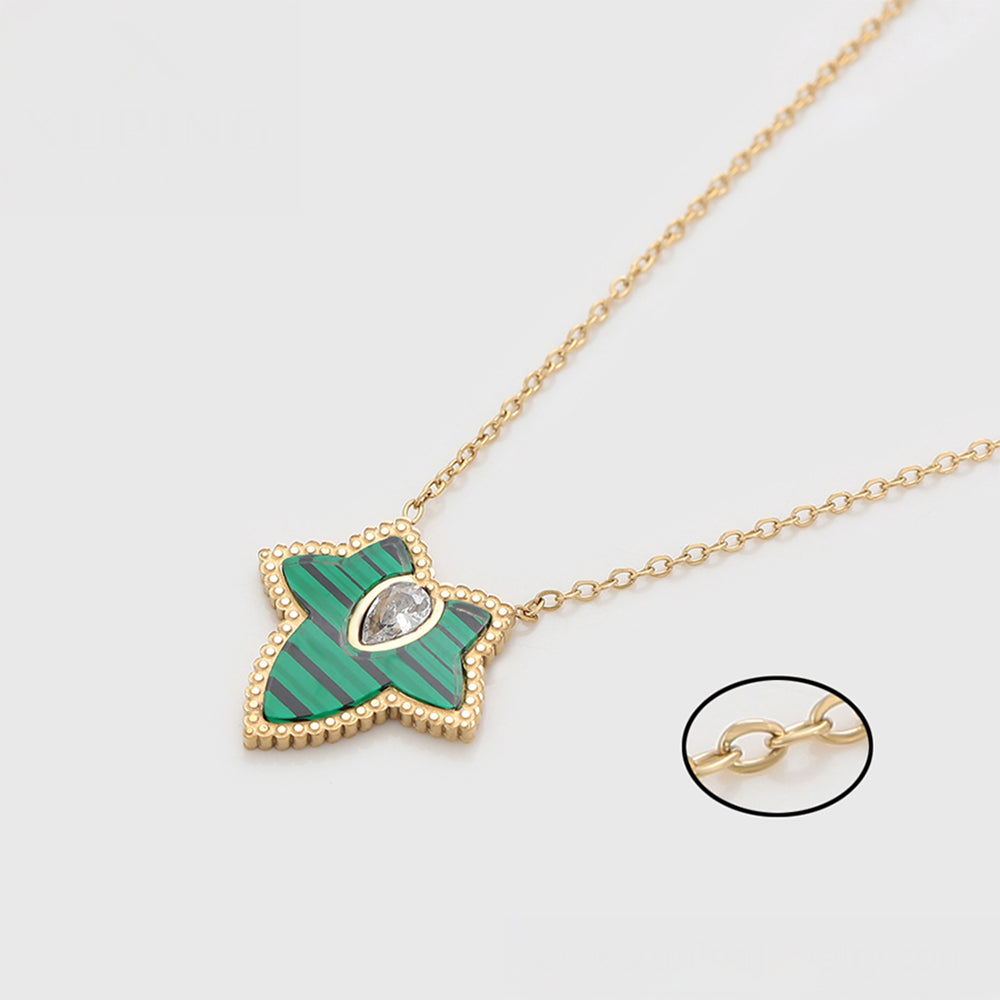 Conjunto de Aleación Bañado en Oro con Cristal Emporia® Verde y Cristal Emporia® Blanco ( Collar +Pendientes )