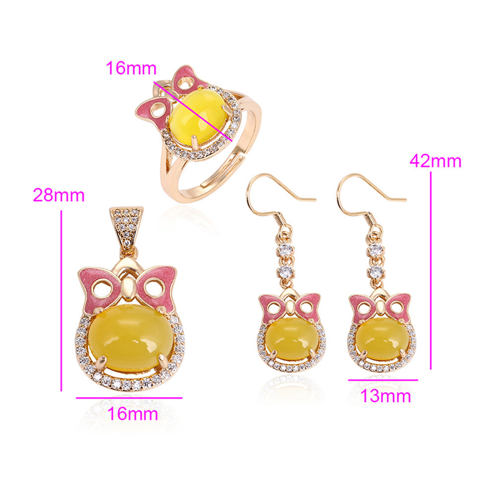 Conjunto de Aleación Bañado en Oro con Cristal Emporia® Amarillo y Cristal Emporia® Blanco ( Pendientes +Anillo +Colgante )