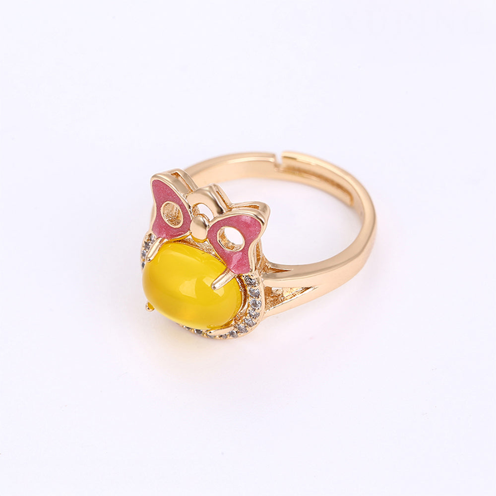 Conjunto de Aleación Bañado en Oro con Cristal Emporia® Amarillo y Cristal Emporia® Blanco ( Pendientes +Anillo +Colgante ) 4 