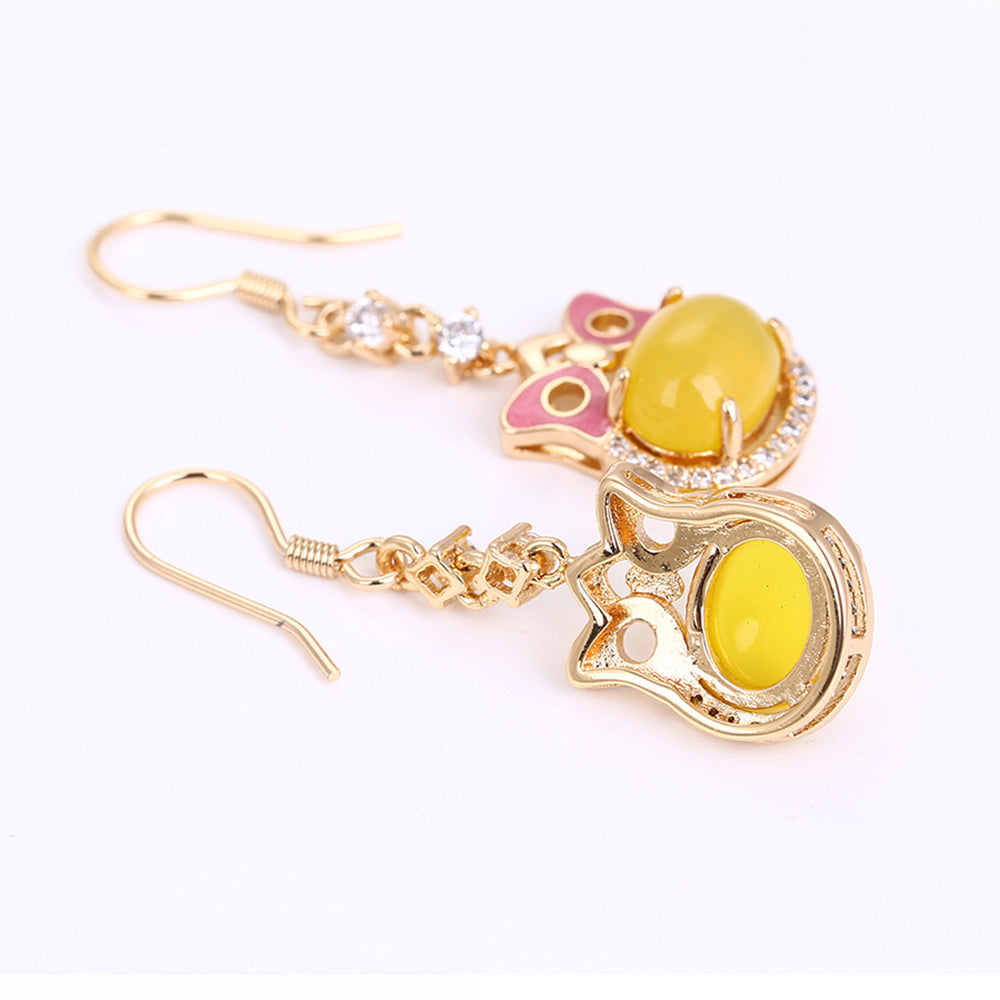 Conjunto de Aleación Bañado en Oro con Cristal Emporia® Amarillo y Cristal Emporia® Blanco ( Pendientes +Anillo +Colgante )