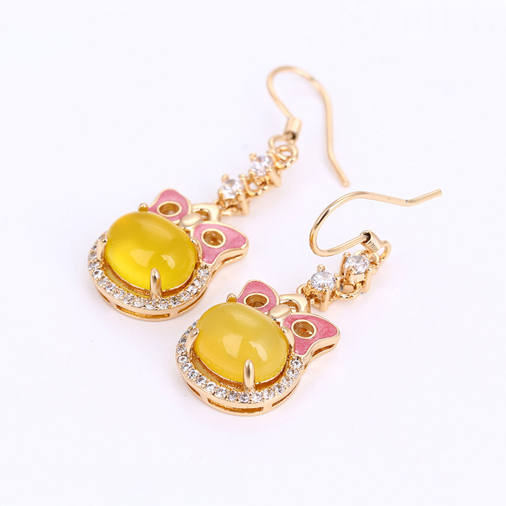 Conjunto de Aleación Bañado en Oro con Cristal Emporia® Amarillo y Cristal Emporia® Blanco ( Pendientes +Anillo +Colgante )