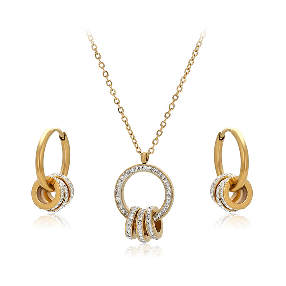 Conjunto de Aleación Bañado en Oro con Cristal Emporia® Blanco ( Collar +Pendientes +Colgante ) 2 