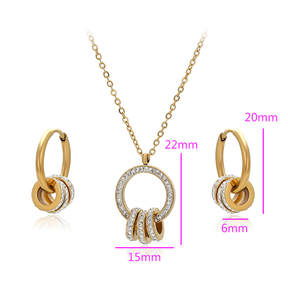 Conjunto de Aleación Bañado en Oro con Cristal Emporia® Blanco ( Collar +Pendientes +Colgante ) 5 