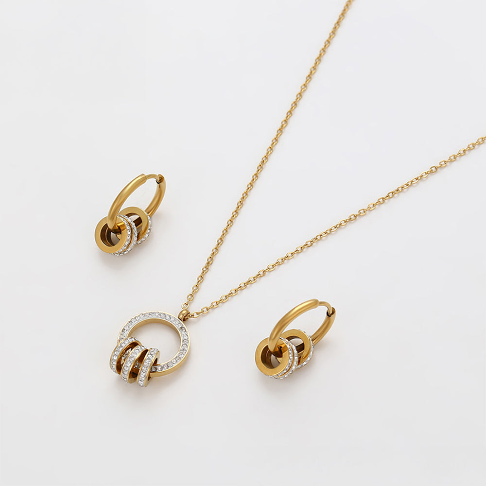 Conjunto de Aleación Bañado en Oro con Cristal Emporia® Blanco ( Collar +Pendientes +Colgante )