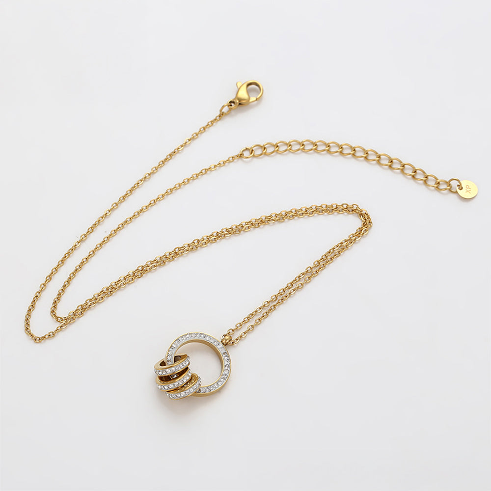 Conjunto de Aleación Bañado en Oro con Cristal Emporia® Blanco ( Collar +Pendientes +Colgante )