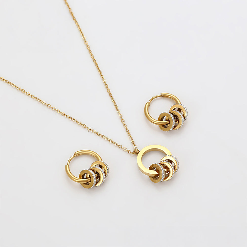 Conjunto de Aleación Bañado en Oro con Cristal Emporia® Blanco ( Collar +Pendientes +Colgante )