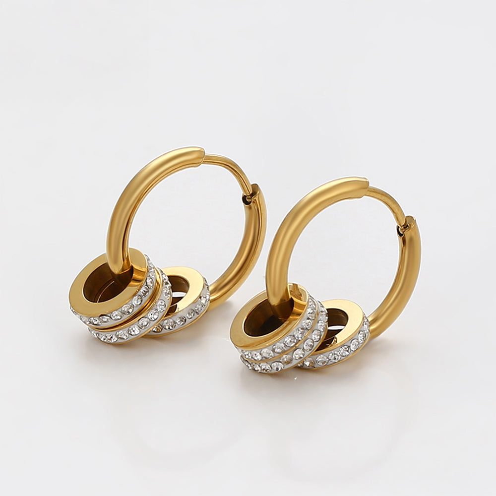 Conjunto de Aleación Bañado en Oro con Cristal Emporia® Blanco ( Collar +Pendientes +Colgante )