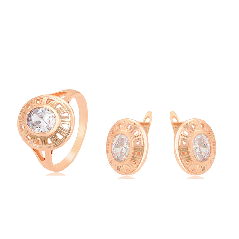 Conjunto de Aleación Bañado en Oro con Cristal Emporia® Blanco ( Pendientes +Anillo ) 2 