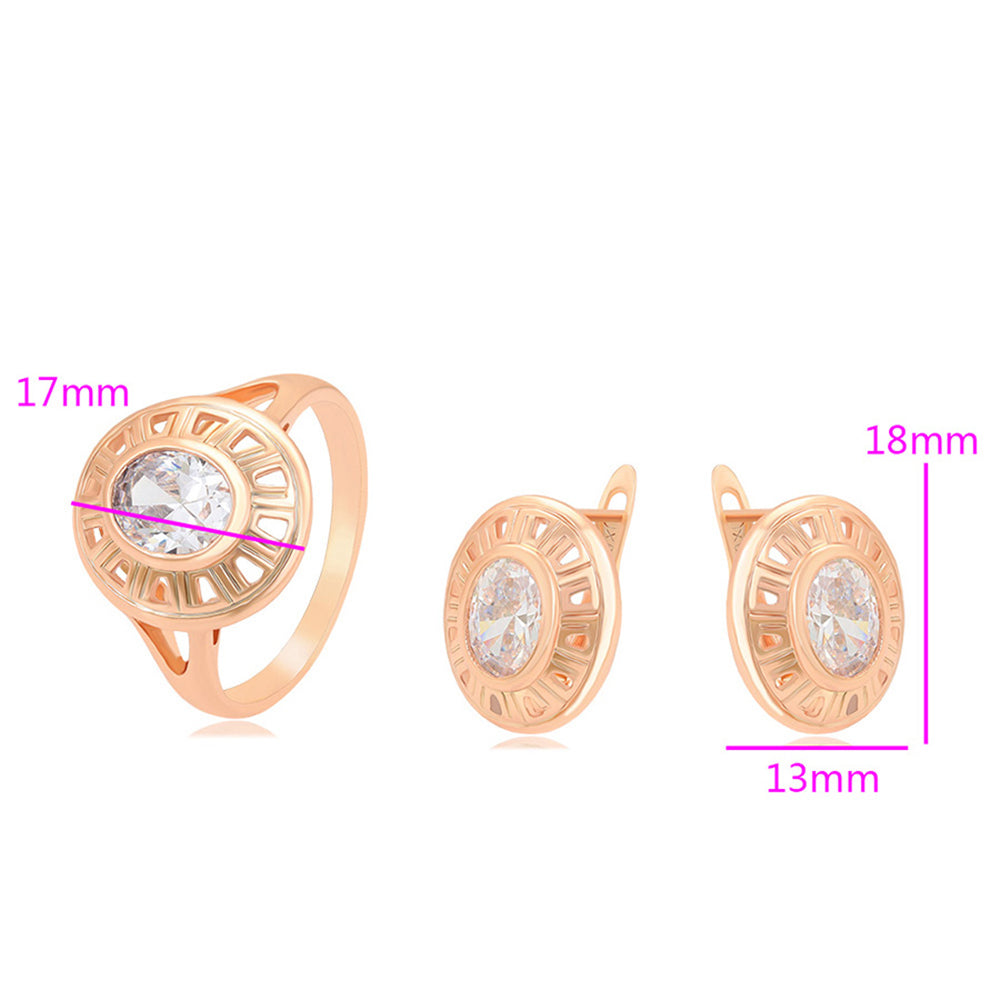 Conjunto de Aleación Bañado en Oro con Cristal Emporia® Blanco ( Pendientes +Anillo )