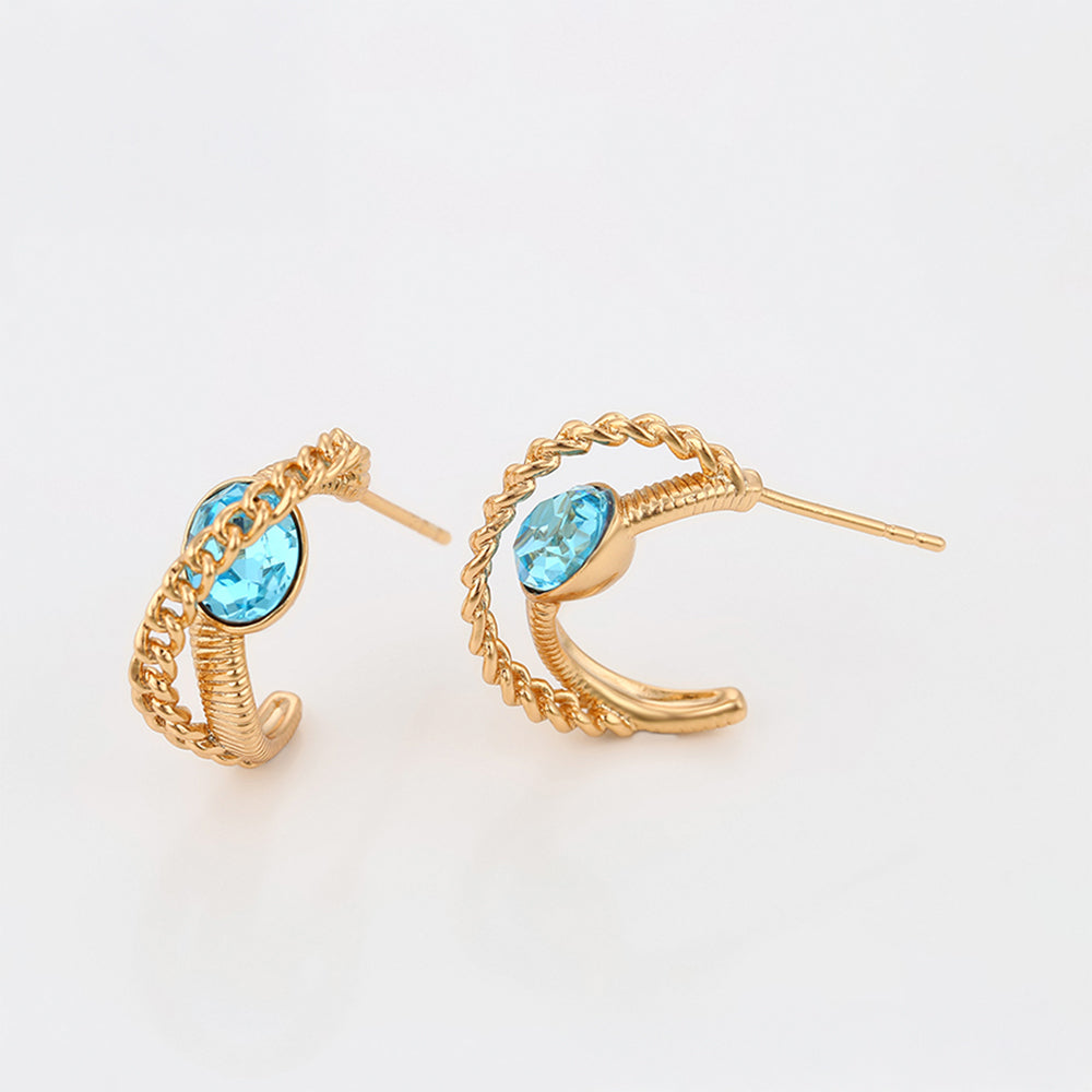 Pendientes de Aleación Bañado en Oro con Cristal Emporia® Azul 5 