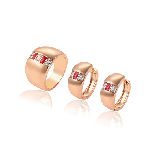 Conjunto de Aleación Bañado en Oro con Cristal Emporia® Rojo y Cristal Emporia® Blanco ( Pendientes +Anillo )
